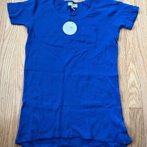 Inspire Maternity Blue Short Sleeve Ribbed Top - Large